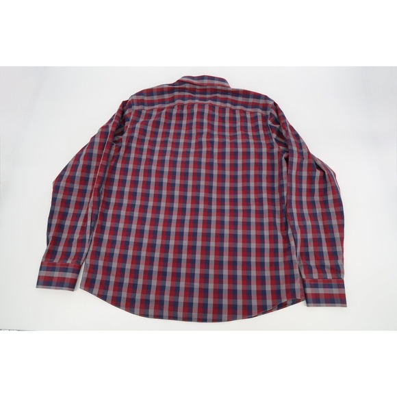 UNTUCKit Mens XL Slim Red Navy Checks Gingham Button Front Wrinkle Free Shirt - Picture 5 of 10